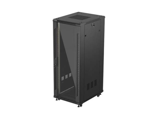 СТЕЛАЖЕН ШКАФ 19" СВОБОДНОСТОЯЩ 32U/600X800 (ПЛОСКА ОПАКОВКА) СЪС СТЪКЛЕНА ВРАТА ЧЕРЕН LANBERG