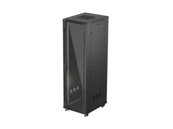 СТЕЛАЖЕН ШКАФ 19" СВОБОДНОСТОЯЩ 42U/600X800 (ПЛОСКА ОПАКОВКА) СЪС СТЪКЛЕНА ВРАТА ЧЕРЕН LANBERG