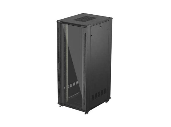 СТЕЛАЖЕН ШКАФ 19" СВОБОДНОСТОЯЩ 42U/800X1000 (ПЛОСКА ОПАКОВКА) СЪС СТЪКЛЕНА ВРАТА ЧЕРЕН LANBERG