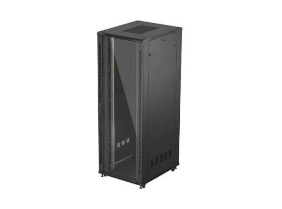 СТЕЛАЖЕН ШКАФ 19" СВОБОДНОСТОЯЩ 47U/800X1000 (ПЛОСКА ОПАКОВКА) СЪС СТЪКЛЕНА ВРАТА ЧЕРЕН LANBERG