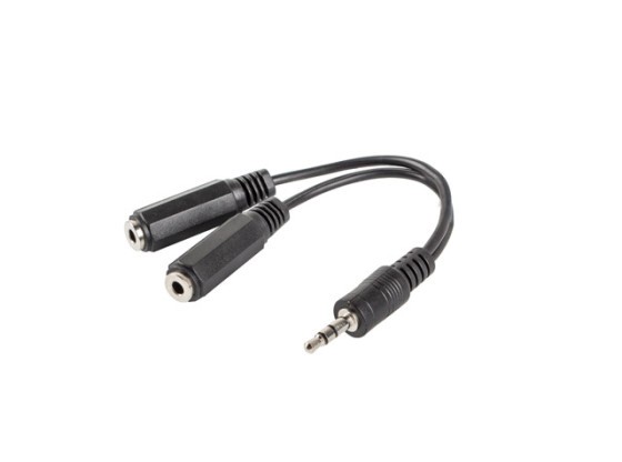 КАБЕЛ ЗА АДАПТЕР MINIJACK 3.5MM(M) 3PIN->2X MINIJACK 3.5MM(F) 3PIN 10CM BLACK LANBERG
