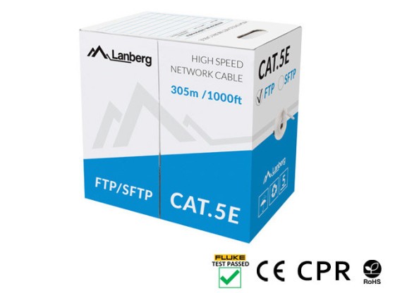 LAN КАБЕЛ CAT.5E FTP 305M SOLID CU GREY CPR + FLUKE PASSED LANBERG