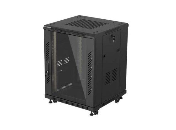 МОНТАЖЕН ШКАФ 19" 15U 600X600 ЧЕРНА СТЪКЛЕНА ВРАТА LANBERG (ПЛОСКА ОПАКОВКА)