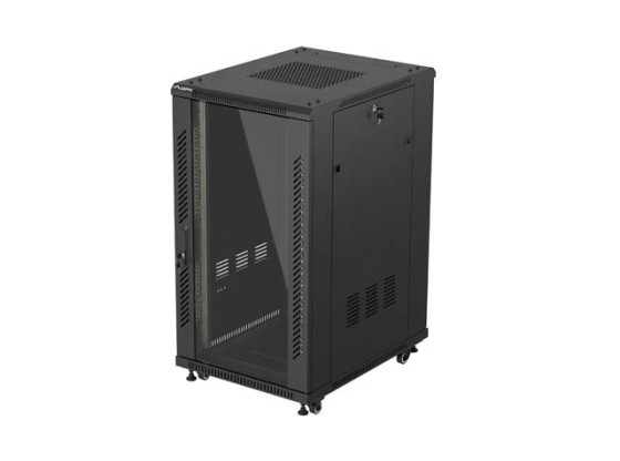 ИНСТАЛАЦИОНЕН ШКАФ-РАФТ 19" 22U 600X800 ЧЕРНА СТЪКЛЕНА ВРАТА LANBERG (ПЛОСКА ОПАКОВКА)