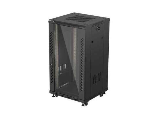 ИНСТАЛАЦИОНЕН ШКАФ-РАФТ 19" 22U 600X600 ЧЕРНА СТЪКЛЕНА ВРАТА LANBERG (ПЛОСКА ОПАКОВКА)