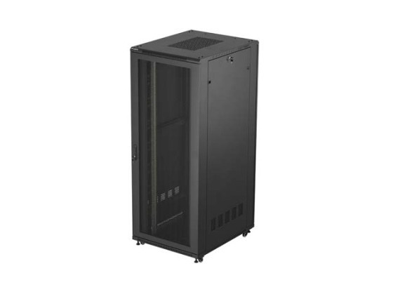 19" ШКАФ ЗА БАГАЖНИК СЪС СВОБОДНА СТОЙКА 42U/800X1000 (ПЛОСКА ОПАКОВКА) С МРЕЖЕСТА ВРАТА ЧЕРЕН LANBERG
