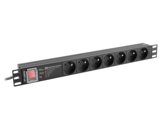 РАЗПРЕДЕЛИТЕЛ НА ЗАХРАНВАНЕТО (PDU) PRO 19" LANBERG 1U 16A 2M 7X ФРЕНСКИ ИЗВОДИ SPD-3MP ЧЕРЕН