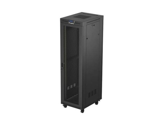 19" ШКАФ ЗА БАГАЖНИК СЪС СВОБОДНА СТОЙКА 42U/600X800 (ПЛОСКА ОПАКОВКА) С МРЕЖЕСТА ВРАТА LCD ЧЕРЕН LANBERG V2