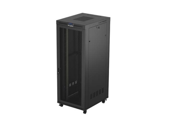 19" ШКАФ ЗА БАГАЖНИК СЪС СВОБОДНА СТОЙКА 42U/800X1000 (ПЛОСКА ОПАКОВКА) С МРЕЖЕСТА ВРАТА LCD ЧЕРЕН LANBERG V2