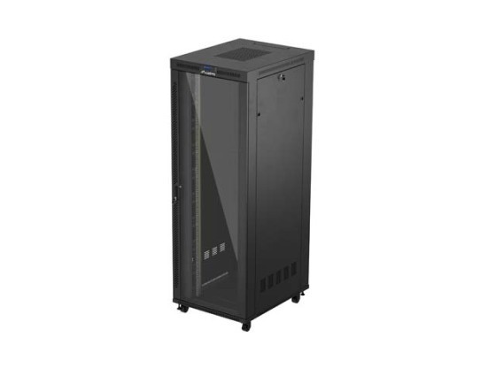 19" ШКАФ ЗА БАГАЖНИК СЪС СВОБОДНА СТОЙКА 47U/800X1000 (ПЛОСКА ОПАКОВКА) СЪС СТЪКЛЕНА ВРАТА LCD ЧЕРЕН LANBERG V2