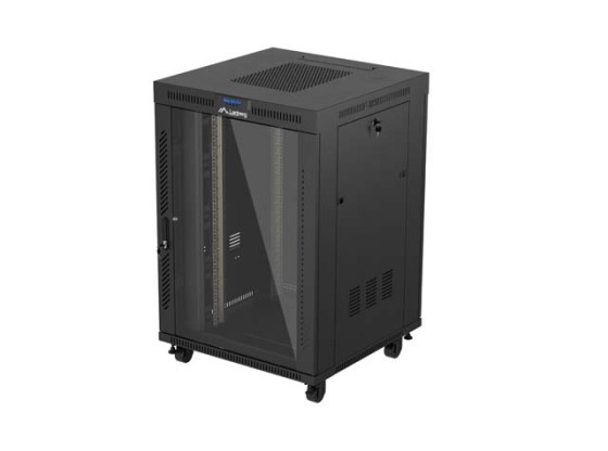 ШКАФ ЗА БАГАЖНИК 19" СВОБОДНОСТОЯЩ 22U/800X800 (ПЛОСКА ОПАКОВКА) СЪС СТЪКЛЕНА ВРАТА LCD ЧЕРЕН LANBERG V2