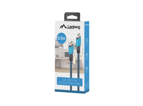 USB-C M/M USB4 кабел, 0,5 м, 100 W, 8K, 30 Hz, черен и син, в кутия LANBERG