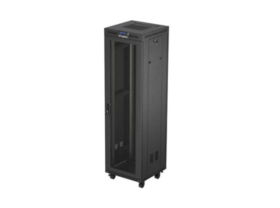 19" ШКАФ ЗА БАГАЖНИК СЪС СВОБОДНА СТОЙКА 42U/600X600 (ПЛОСКА ОПАКОВКА) С МРЕЖЕСТА ВРАТА LCD ЧЕРЕН LANBERG V2