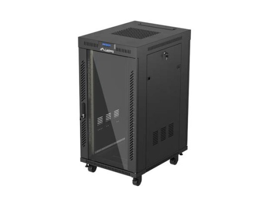 МОНТАЖЕН ШКАФ 19" 22U 600X800 ЧЕРЕН ЛАНБЕРГ СТЪКЛЕНА ВРАТА (ПЛОСКА ОПАКОВКА) V2