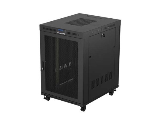 19" ШКАФ ЗА БАГАЖНИК СЪС СВОБОДНА СТОЙКА 22U/800X1000 (ПЛОСКА ОПАКОВКА) С МРЕЖЕСТА ВРАТА LCD ЧЕРЕН LANBERG V2