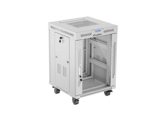 МОНТАЖЕН ШКАФ 19" 15U 600X600 СИВ СТЪКЛЕН ШКАФ СЪС СТЪКЛЕНИ ВРАТИ LCD LANBERG (ПЛОСКА ОПАКОВКА) V2