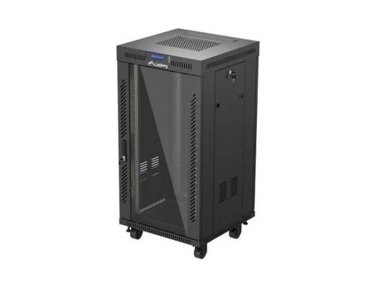 МОНТАЖЕН ШКАФ 19" 22U 600X600 ЧЕРЕН ЛАНБЕРГ СТЪКЛЕНА ВРАТА (ПЛОСКА ОПАКОВКА) V2