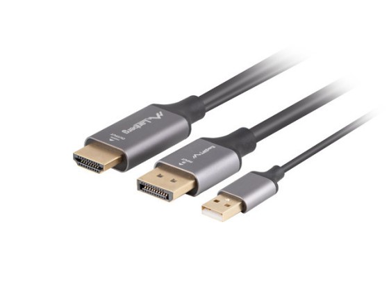 HDMI(M)->DISPLAYPORT(M) КАБЕЛ 1.8M 4K BLACK LANBERG