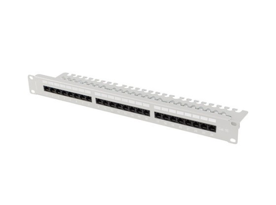 ПАЧ ПАНЕЛ 24 ПОРТА 1U 19" CAT.5E UTP С РАФТ СИВ LANBERG