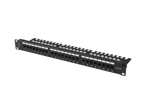 ПАЧ ПАНЕЛ 24 ПОРТА 1U 19" CAT.6A UTP С РАФТ ЧЕРЕН LANBERG