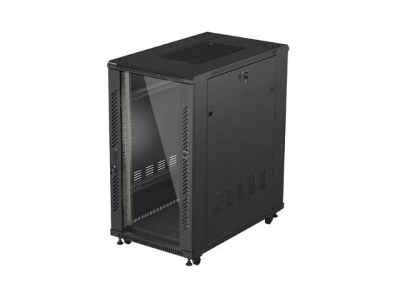 МОНТАЖЕН ШКАФ 19" 22U 600X1000 ЧЕРЕН ЛАНБЕРГ СТЪКЛЕНА ВРАТА (ПЛОСКА ОПАКОВКА)