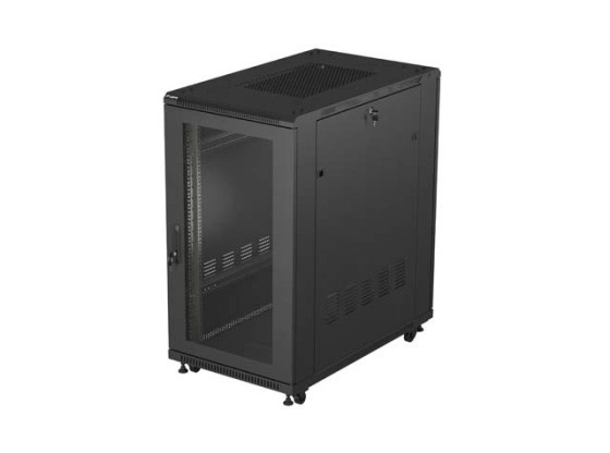 МОНТАЖЕН ШКАФ 19" 22U 600X1000 ЧЕРНА ПЕРФОРИРАНА ВРАТА LANBERG (ПЛОСКА ОПАКОВКА)