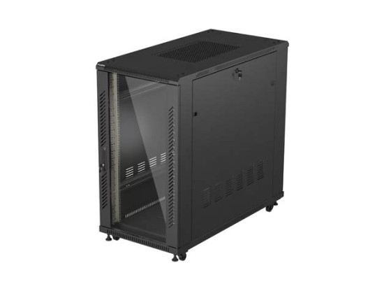 ИНСТАЛАЦИОНЕН ШКАФ-РАФТ 19" 22U 600X1200 ЧЕРЕН СЪС СТЪКЛЕНА ВРАТА LANBERG (ПЛОСКА ОПАКОВКА)