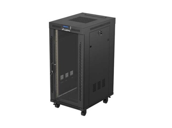 ИНСТАЛАЦИОНЕН ШКАФ 19" 24U 600X800 ЧЕРНА СТЪКЛЕНА ВРАТА LCD LANBERG (ПЛОСКА ОПАКОВКА) V2
