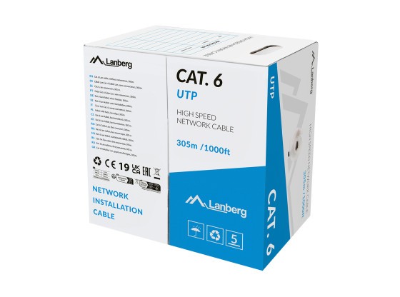LAN КАБЕЛ CAT.6 UTP 305M SOLID CU LSZH GREY CPR + FLUKE PASSED LANBERG