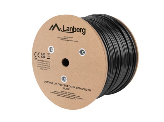 LAN КАБЕЛ CAT.6A SFTP 305M ТВЪРД ВЪНШЕН CU ЧЕРЕН FLUKE ПРЕМИНА LANBERG