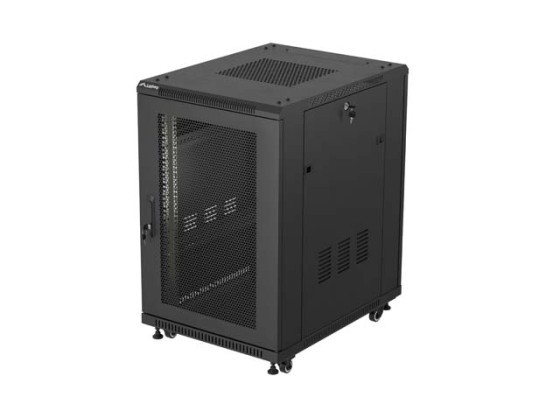 19-инчов самостоятелен шкаф за рак 18U/600x800 (в разглобено състояние) с мрежеста врата, черен, LANBERG