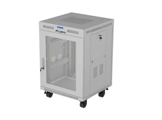 19-инчов самостоятелен шкаф за рак 15U/600x600 (в разглобено състояние) с мрежеста врата, LCD, сив, LANBERG