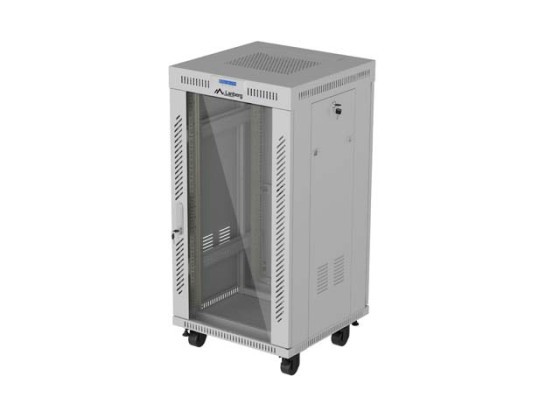 19-инчов самостоятелен шкаф за рак 22U/600x600 (в разглобено състояние) със стъклена врата, LCD, сив, LANBERG V2