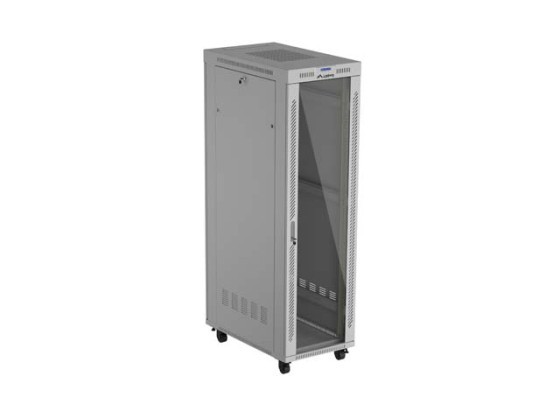 19-инчов самостоятелен шкаф за монтаж в рак, 42U/600×1000 (в разглобено състояние) със стъклена врата, LCD, сив, LANBERG