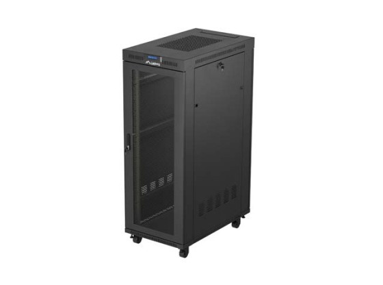 19-инчов, 32U, 600x1000, черен шкаф за монтаж на пода с перфорирана LCD врата от LANBERG (сгънат)