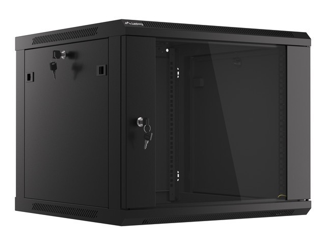 СТЕЛАЖЕН ШКАФ 19" ЗА МОНТАЖ НА СТЕНА 9U/600X600 (ПЛОСКА ОПАКОВКА) V2 BLACK LANBERG