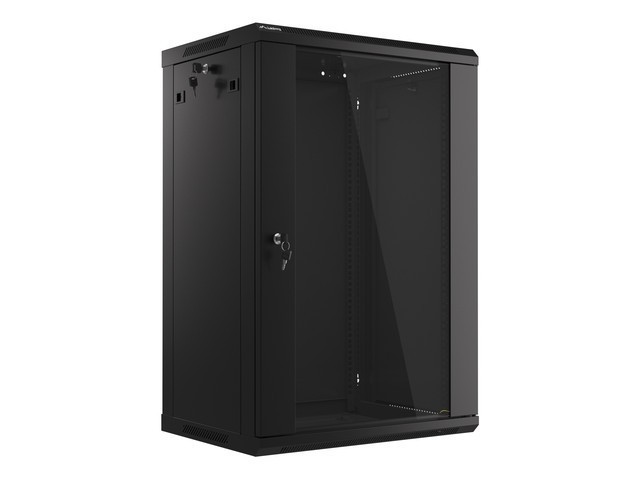 СТЕЛАЖЕН ШКАФ 19" ЗА МОНТАЖ НА СТЕНА 18U/600X450 (ПЛОСКА ОПАКОВКА) СЪС СТЪКЛЕНА ВРАТА ЧЕРЕН LANBERG V2
