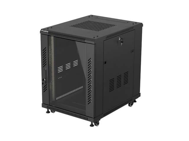 МОНТАЖЕН ШКАФ 19" 15U 600X800 ЧЕРЕН ЛАНБЕРГ СТЪКЛЕНА ВРАТА (ПЛОСКА ОПАКОВКА)