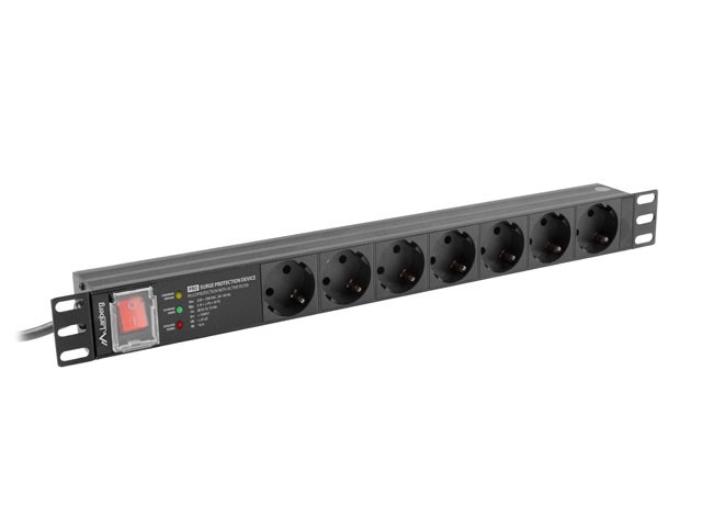 РАЗПРЕДЕЛИТЕЛ НА ЗАХРАНВАНЕТО (PDU) PRO 19" LANBERG 1U 16A 2M 7X SCHUKO OUTLETS SPD-3MP BLACK