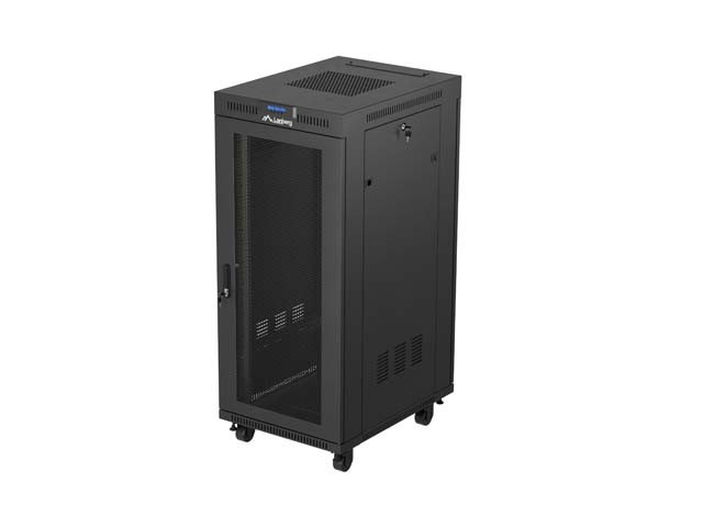 19" ШКАФ ЗА БАГАЖНИК СЪС СВОБОДНА СТОЙКА 27U/600X800 (ПЛОСКА ОПАКОВКА) С МРЕЖЕСТА ВРАТА LCD ЧЕРЕН LANBERG V2