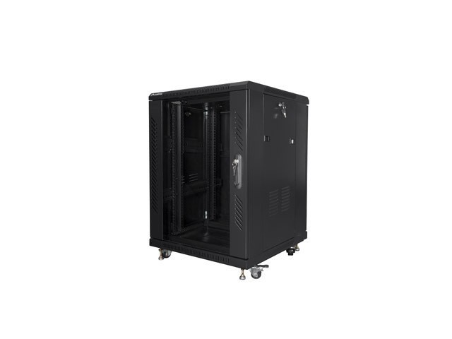 СТЕЛАЖЕН ШКАФ 19", СВОБОДНОСТОЯЩ 15U/600X600 СЪС СТЪКЛЕНА ВРАТА ЧЕРЕН ЛАНБЕРГ (СГЛОБЕН)
